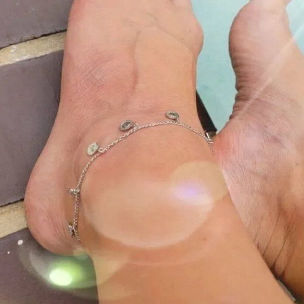 Silver Color Coin Charm Chain Anklet - Picture 2 of 5